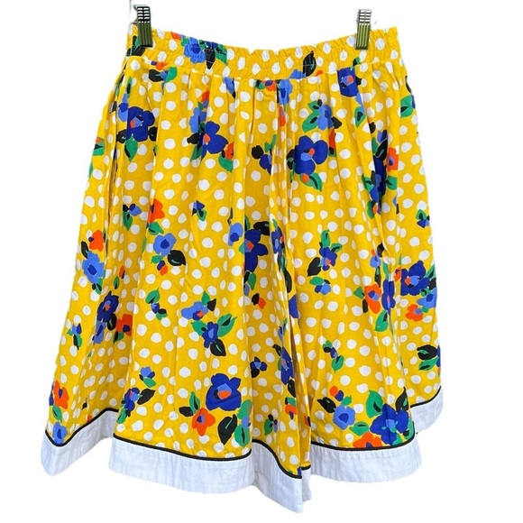 VTG Wide-Leg Culotte Shorts Bright Yellow Floral Polka Dot Howard Wolf USA Sz 12 - Picture 2 of 10
